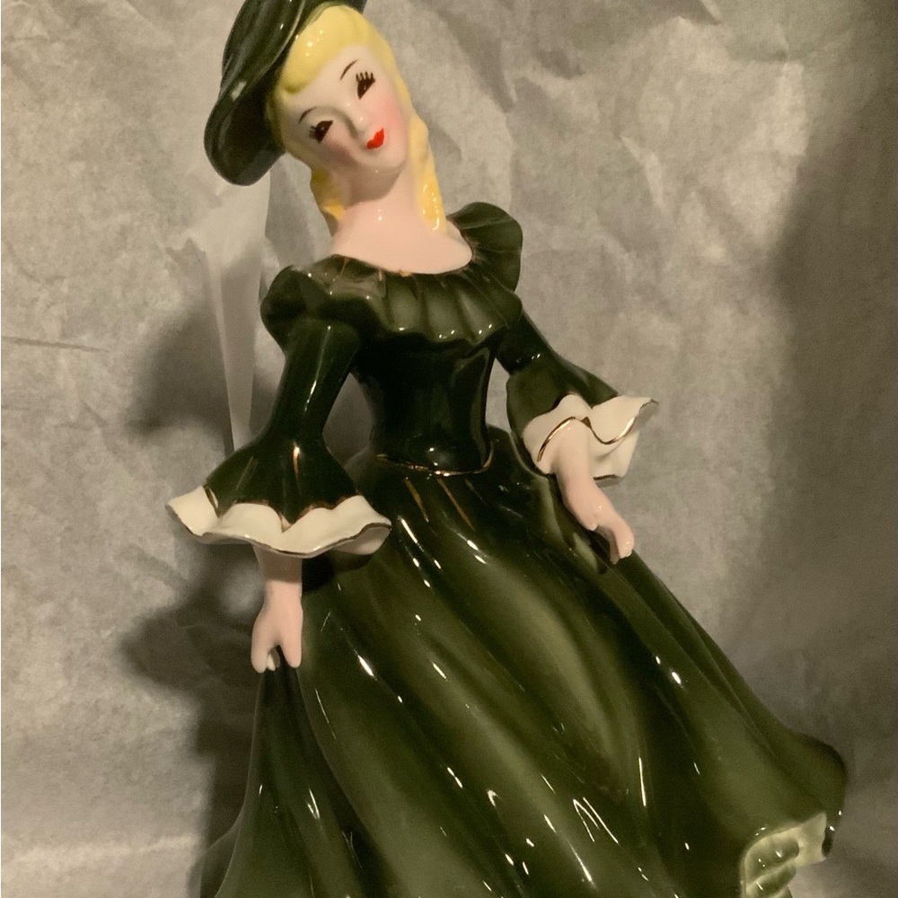 Vintage Napco Porcelain “Lady Ann” #A1874A Blonde With Green Dress and Hat